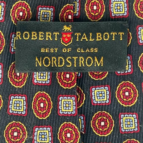 Robert Talbott Geometric Print Mens Neck Tie Navy Burgundy Red 100% Silk USA - Picture 4 of 7